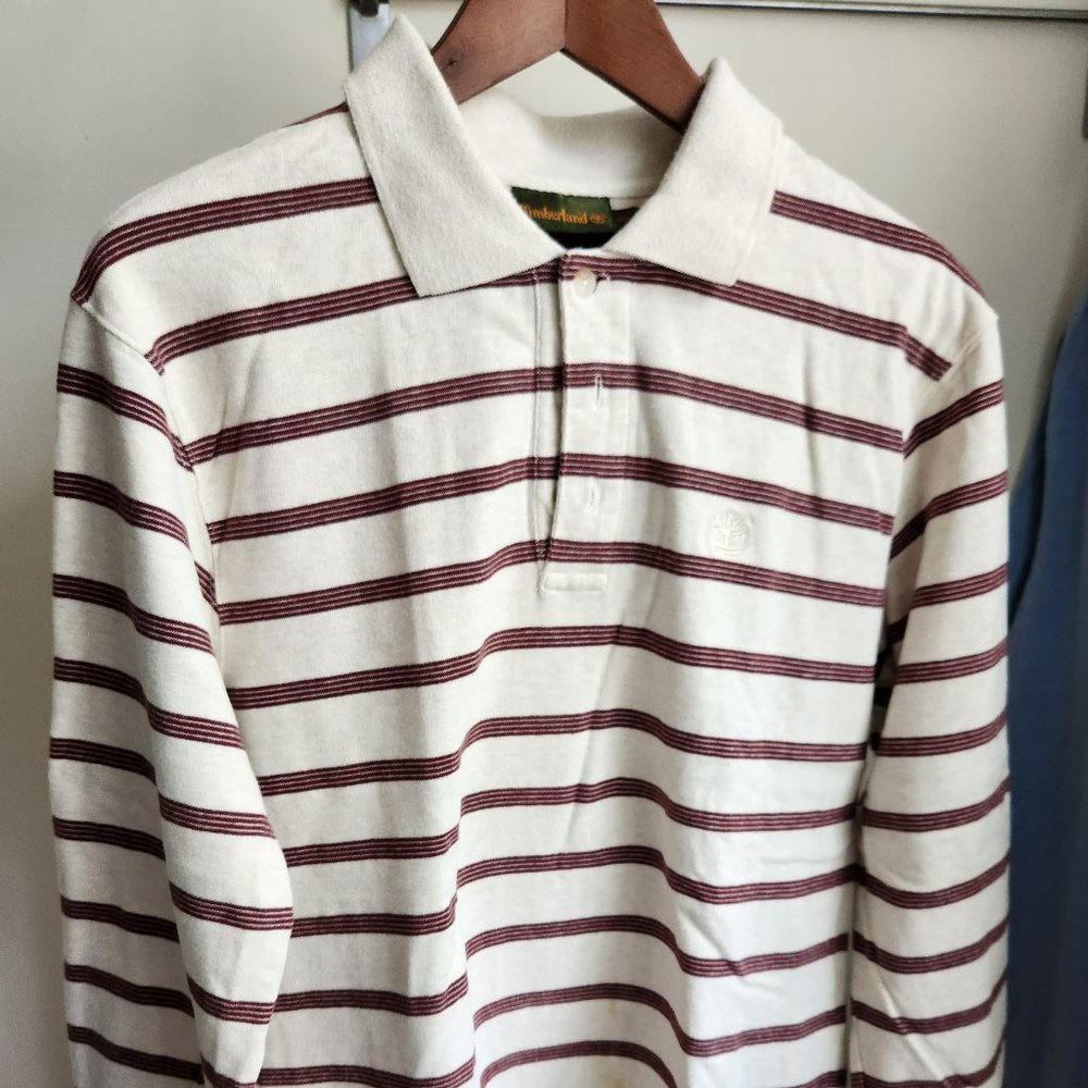 Vintage Timberland Mens Long Sleeve Striped Polo